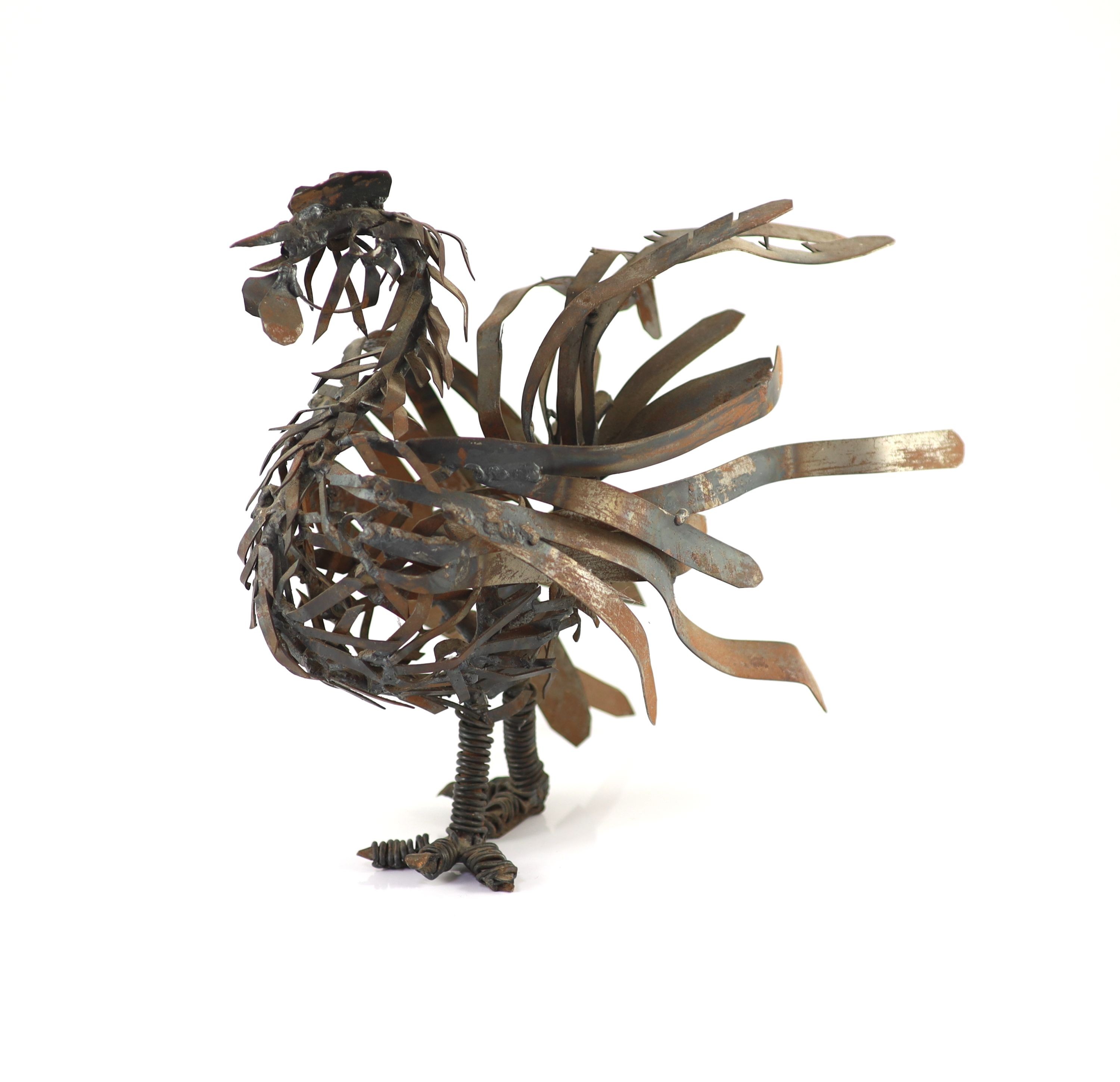 Sokari Douglas Camp (Nigerian b.1958). A welded metal cockerel, height 29.5cm length 31cm